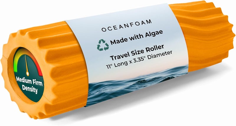 Oceanfoam Ripple Travel Foam Roller (11" x 3.35") Firm Mini Foam Roller for Physical Therapy, Deep Tissue Massage, Back Pain - High Density, Ergonomic Wave Textured - Yoga, Pilates, Exercise (Gold) - Image 1